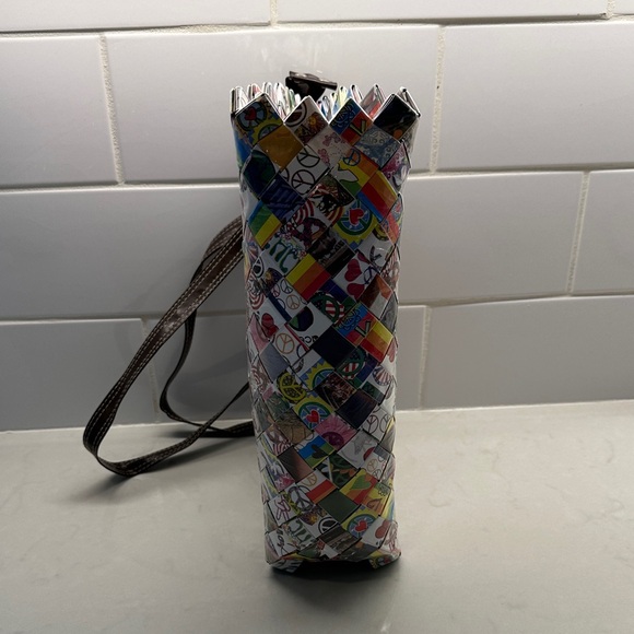 Nahui Ollin Colorful candy wrapper Woven Tote with Brown Handles - Picture 13 of 13